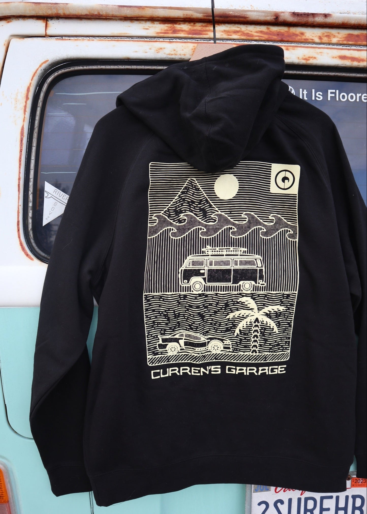 back of black stamp hoodie