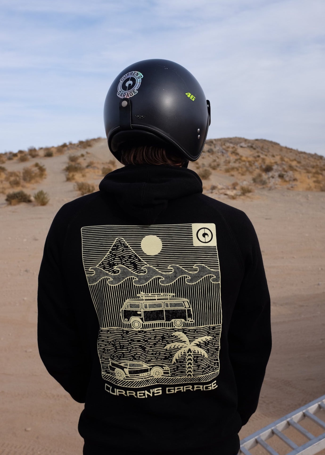 back of black stamp hoodie